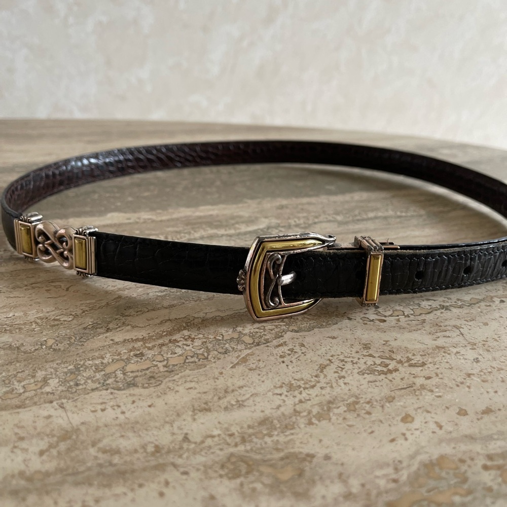 Brighton Black/brown Croc-Embossed reversible  Belt with Gold/silver Buckle